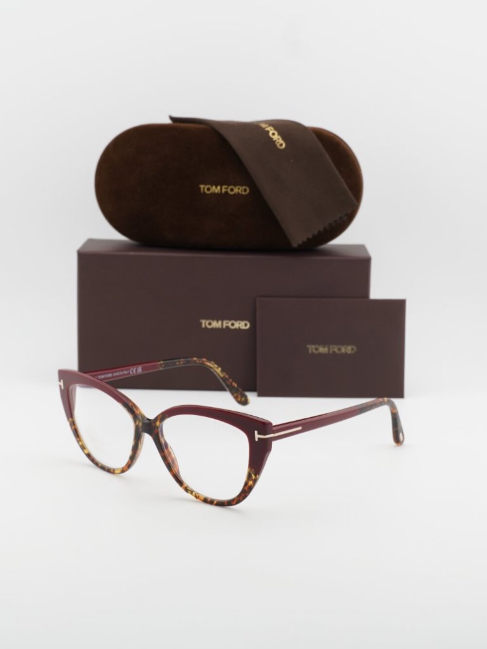 Tom Ford FT5673-B 056 Cat Eye Eyeglasses 54mm - Bordeaux / Leopard